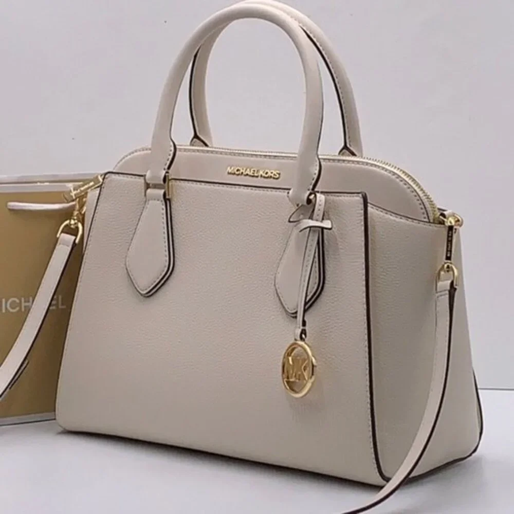 Michael Kors Daria Large Satchel Bag Leather Light Cream